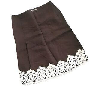 Ann Taylor LOFT Mocha Brown White Crochet Lace Trim A-Line Fall Dress Skirt 6P